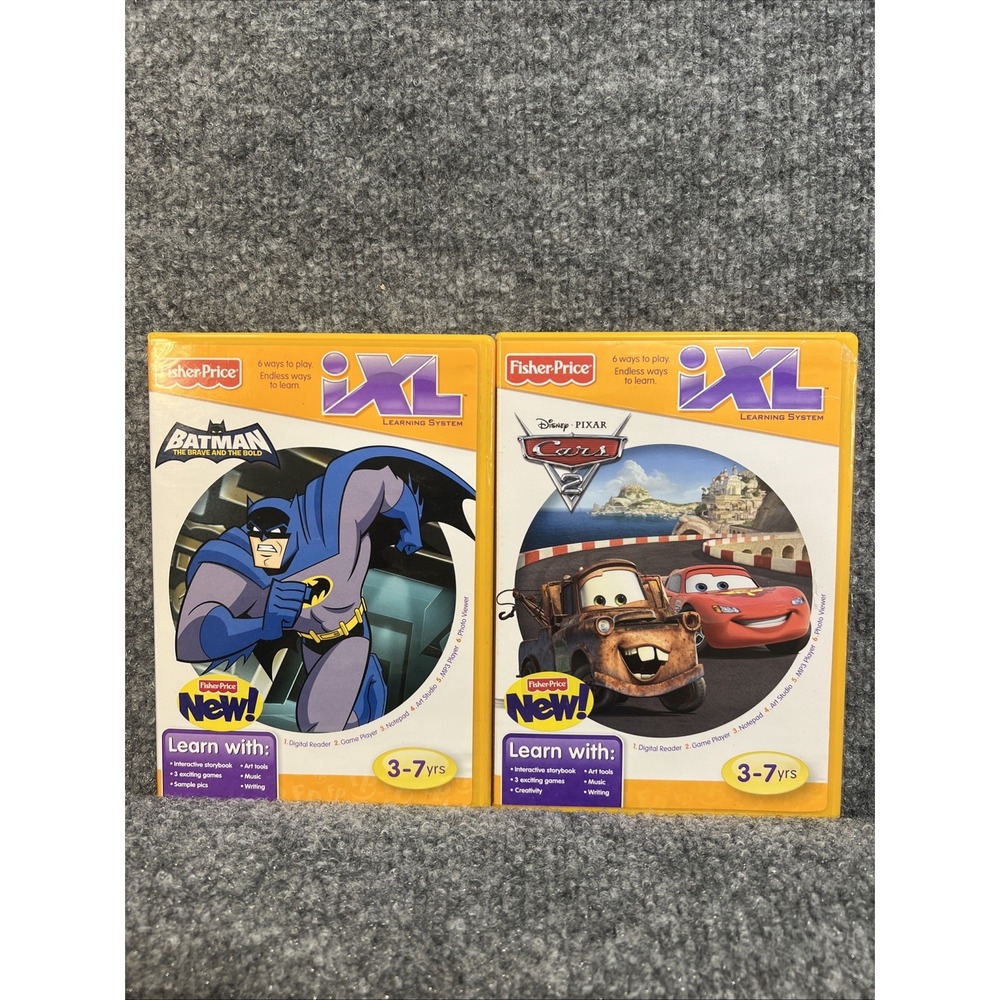 Lot of 2 Fisher-Price iXL Software Games: Batman and Cars 2 Preowned